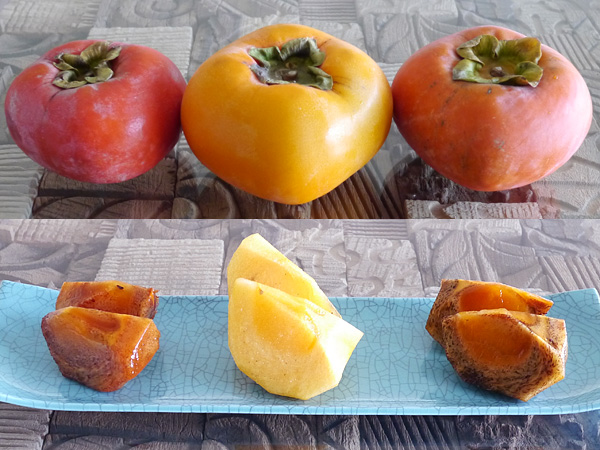 左から、ばってん甘柿、クイーンパーシモン、紀の川