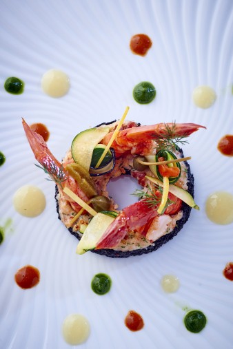 Royal Monceau Raffles Paris -Il Carpaccio - Large Prawn and Squid Ink Br...