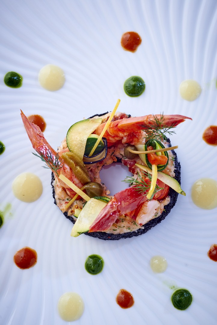 Royal Monceau Raffles Paris -Il Carpaccio - Large Prawn and Squid Ink Br...