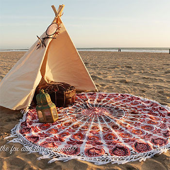 The Sun Chaser Peacock Roundie Mandala with Fringe