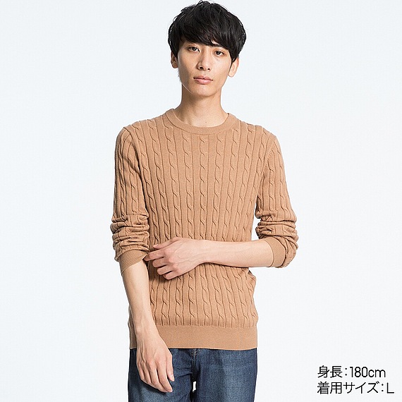 コットンカシミヤケーブルクルーネックセーター