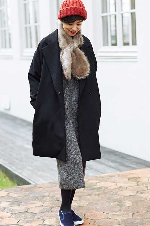 GU ウールブレンドビッグチェスターコートコーデ