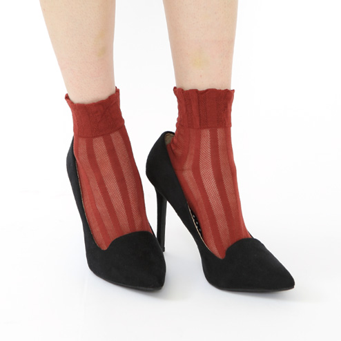 太ストライプメッシュショートソックス