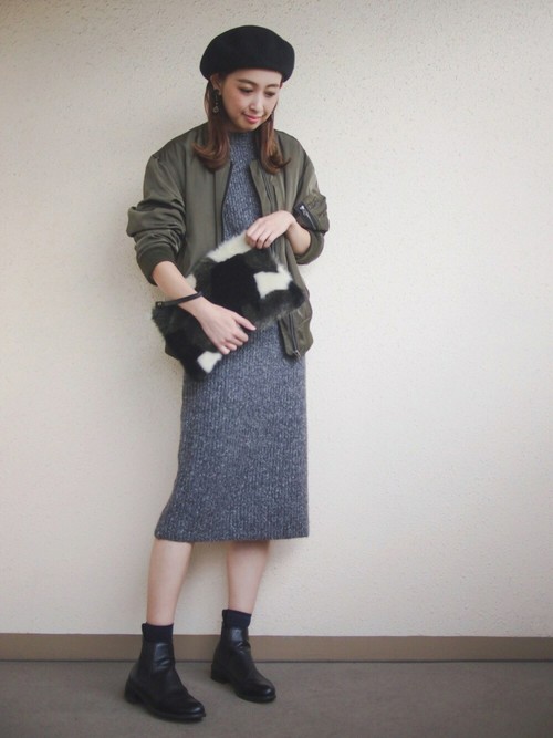 ニットワンピ×MA-1