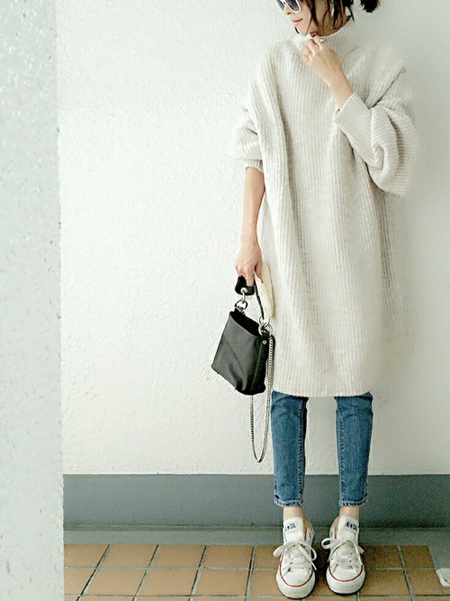 ニットワンピ×スキニーデニム