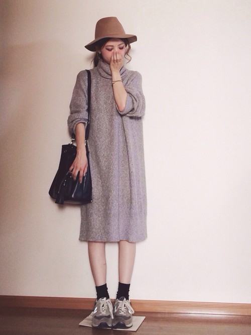 ニットワンピ×ハット