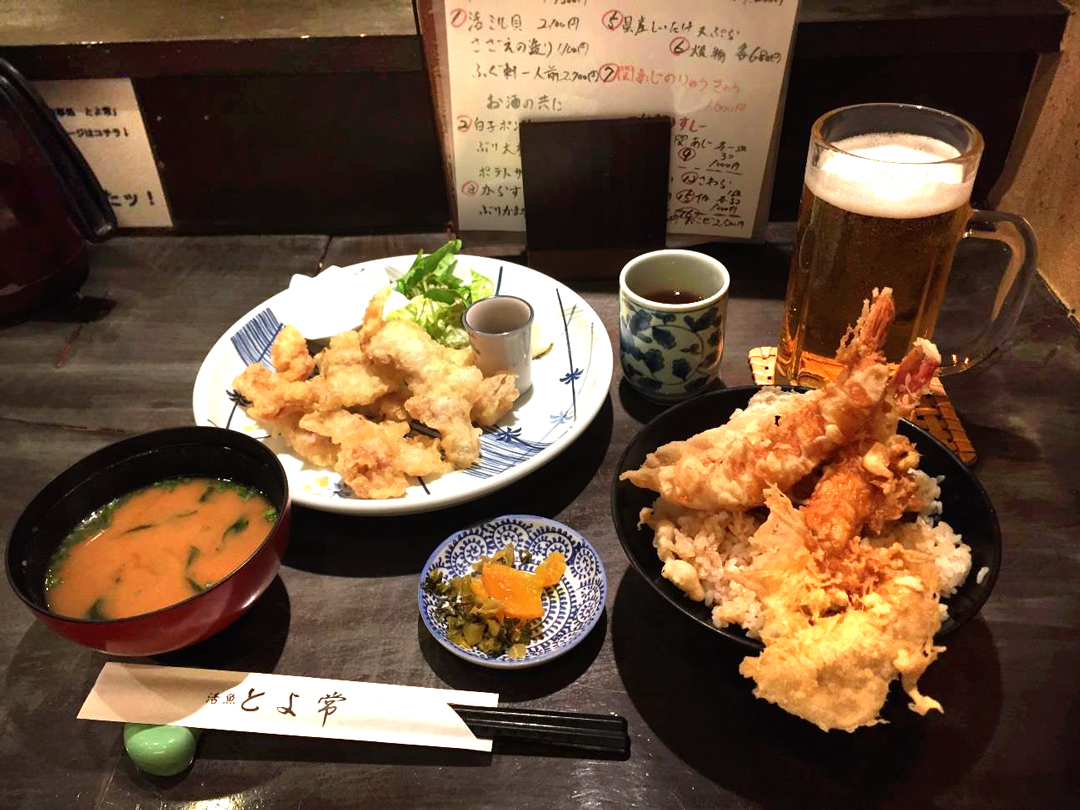 『とよ常』とり天、特上天丼