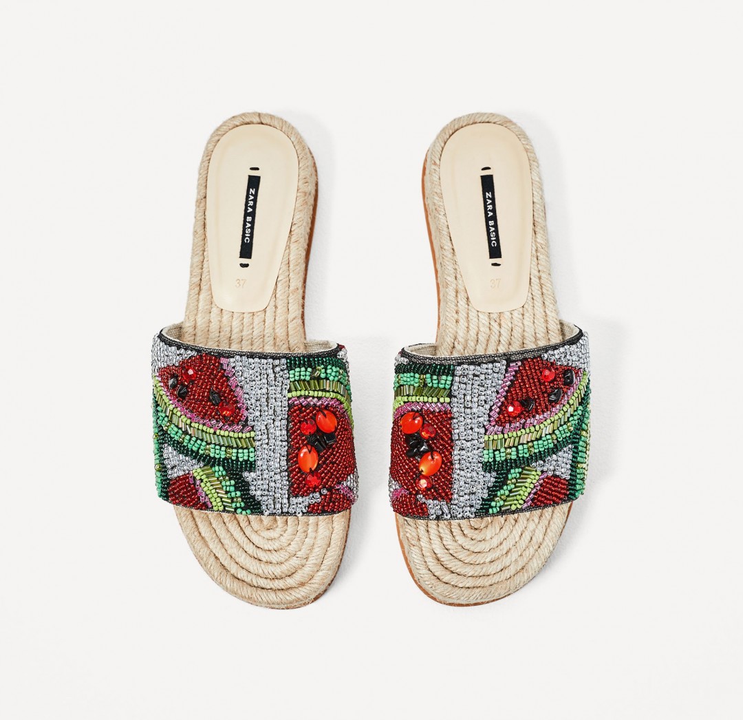 スイカデザインビーズ付きフラットサンダル