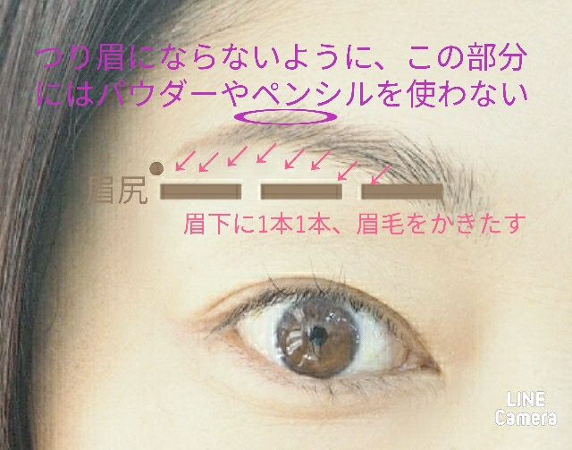 眉下に1本1本毛を描く