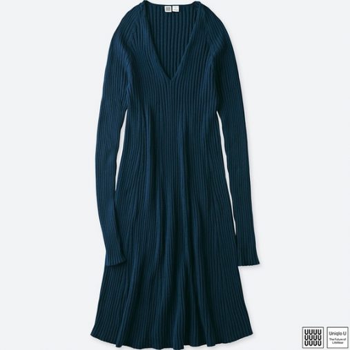 3DメリノリブVネックワンピース 3DメリノリブVネックワンピース