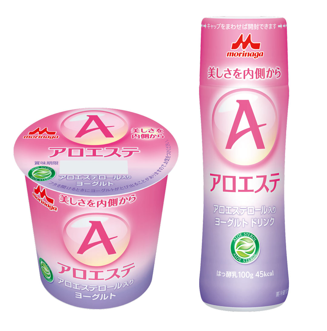 アロエステのヨーグルトタイプ（左）とドリンクタイプ