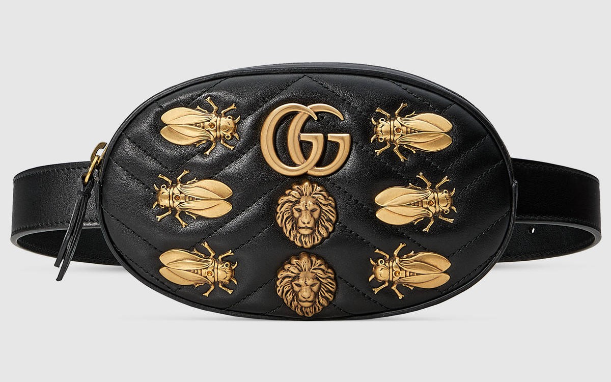 グッチ「GGマーモント」アニマルスタッズ付き　レザーベルトバッグ