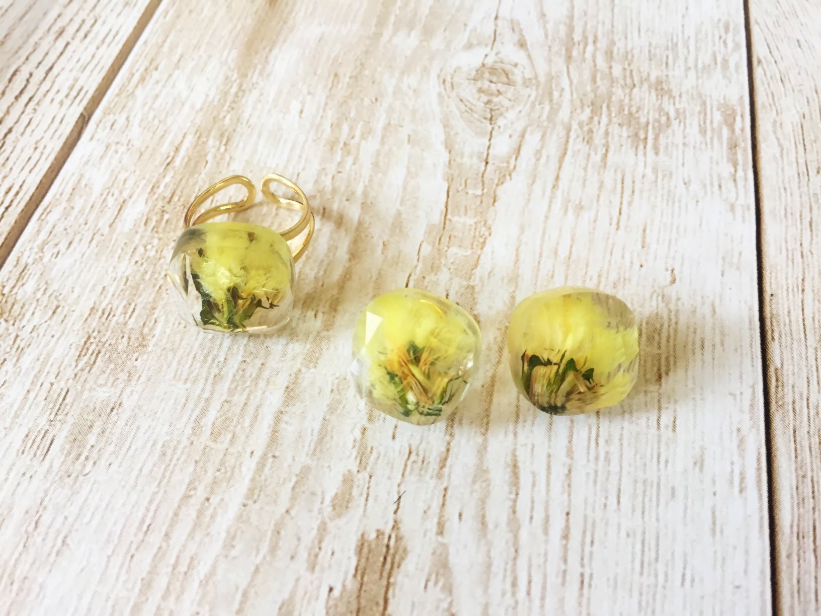 フラワー封入スクエアリング＆ピアス