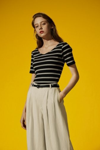 マルチボーダーワイドVネックT