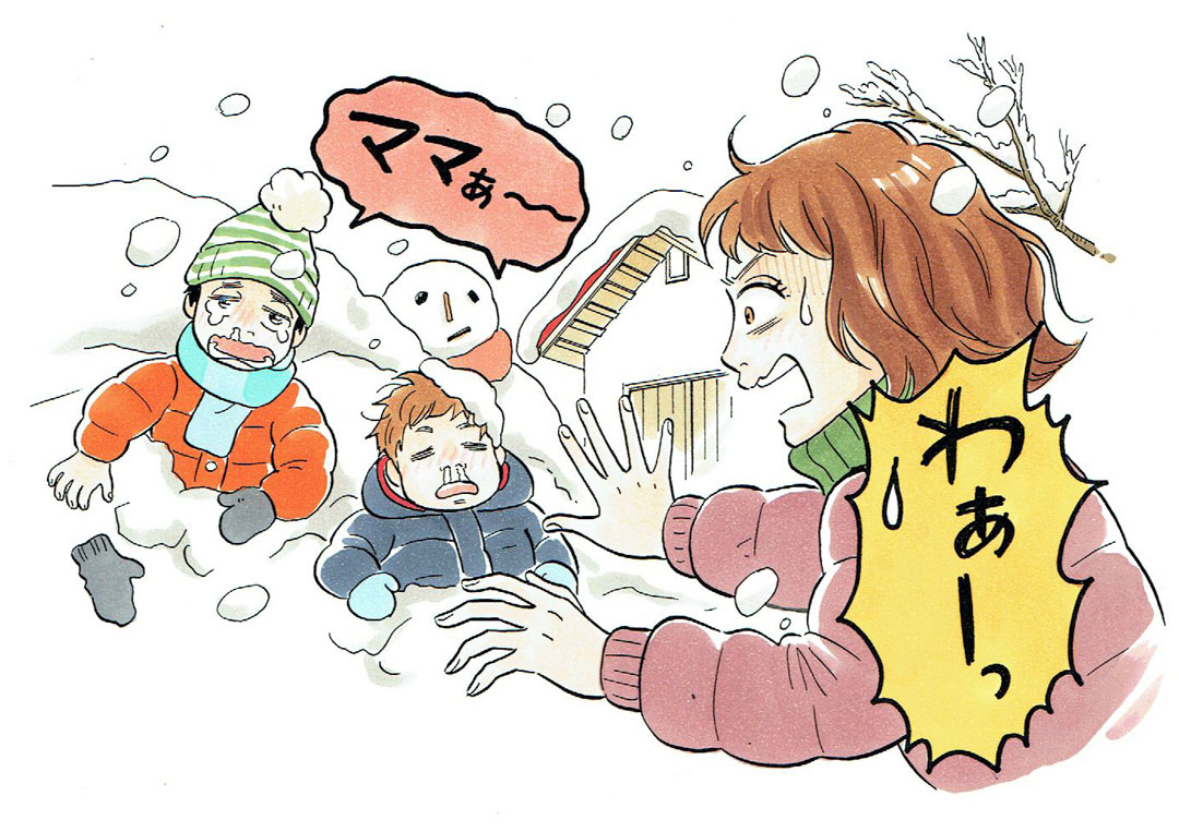 雪の中の子供達を発見