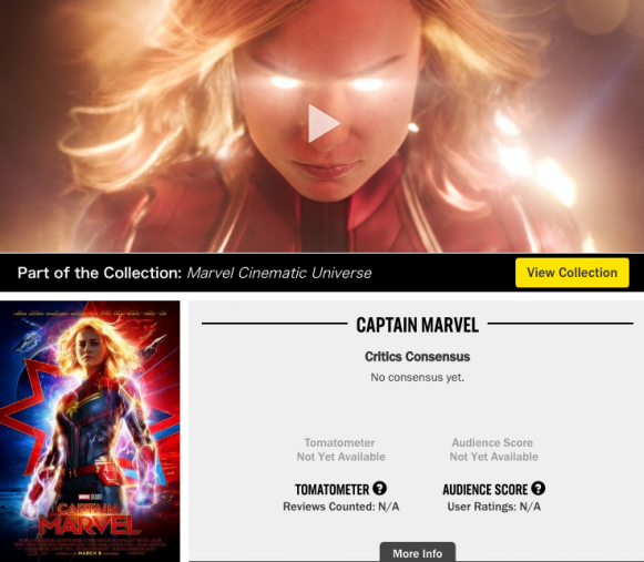『キャプテン・マーベル』観客評価だけでなく批評家からの評価やコメントも消えたままに。※ロッテン・トマトより