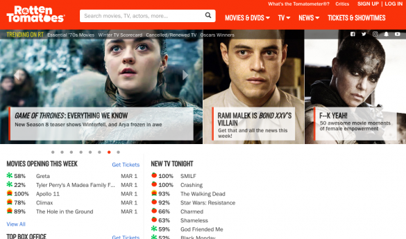 人気映画レビューサイト『ロッテン・トマト』