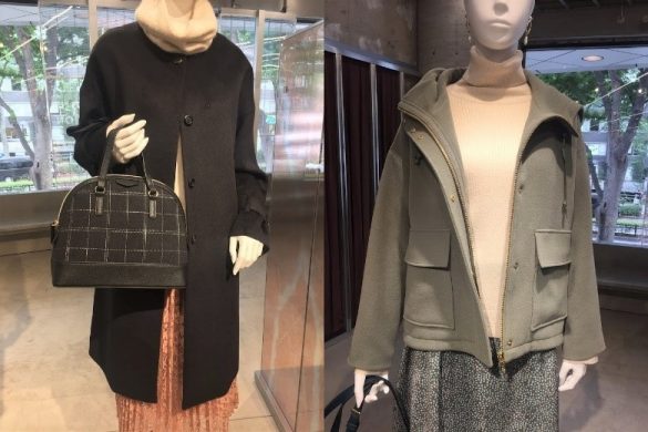 ウールブレンドノーカラーコート￥5,990、ショートフーディコートZ＋E ￥4,990 （ともに11 月上旬発売予定　※超大型店・大型店・オンライン限定アイテム）