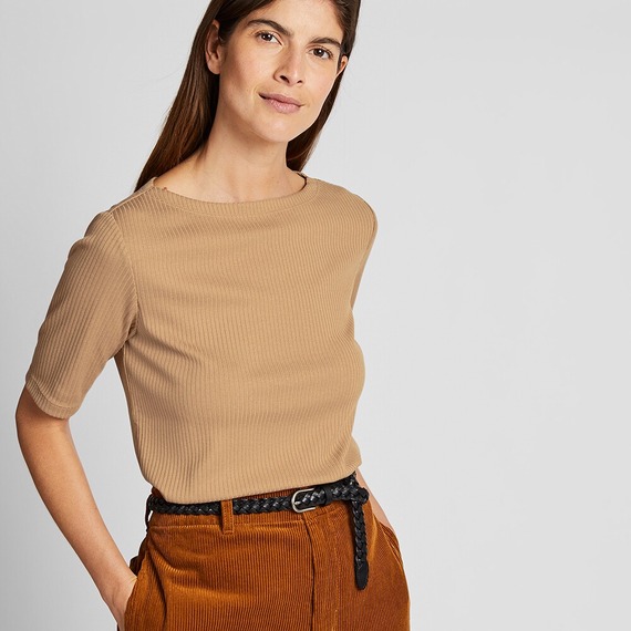 ユニクロ　リブボートネックT（5分袖）