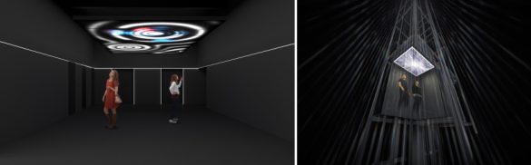 渋谷スクランブルスクエア第I期(東棟)SHIBUYA SKY 左:「SENSING HALL」イメージ、右:「TRANSITON POD」イメージ