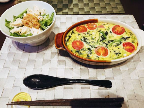 豆乳キッシュ、鶏ささみサラダ