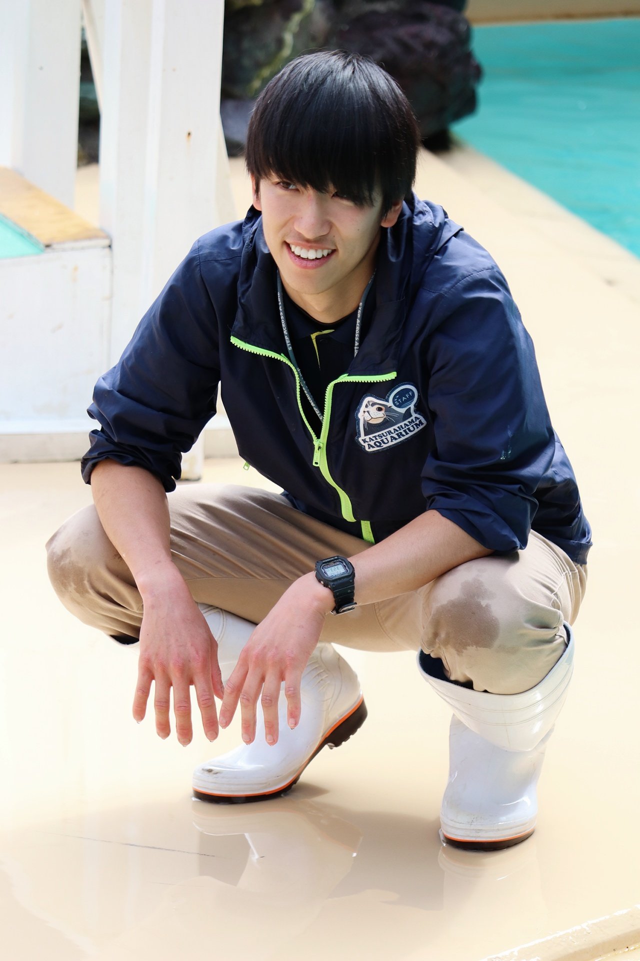 アシカのケイタくんとキスするためにリップを塗らないという「ラビ」さん。トド・アシカ・カワウソなどの海獣担当