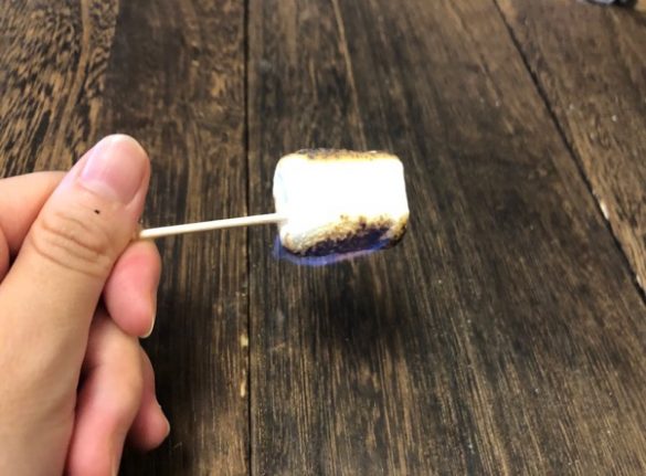 爪楊枝を刺して炙ると「焼きマシュマロ」になる