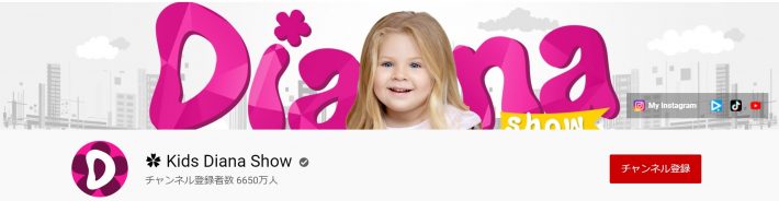 チャンネル登録者数は約6650万人の「キッズ・ダイアナショー　Kids Diana Show」