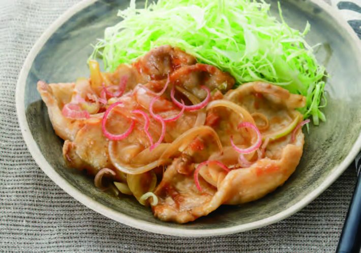 豚肉たっぷりみょうがのせ梅しょうが焼き