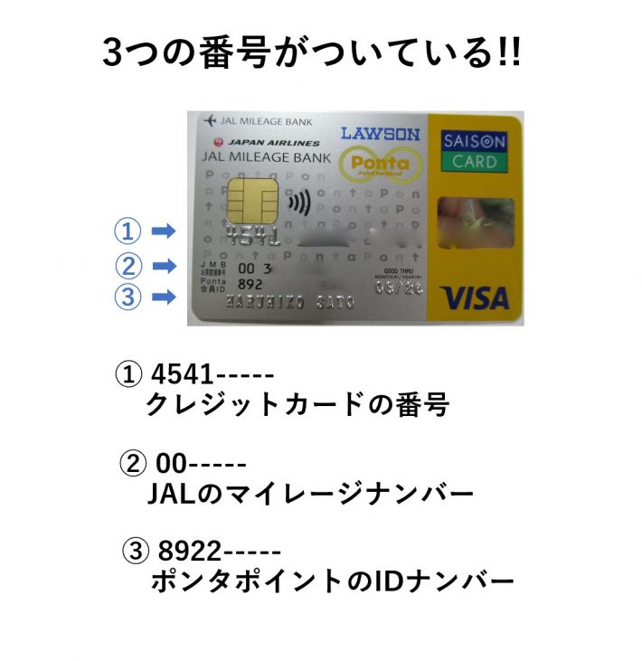 ３つの番号が記録された筆者のローソンポンタカード