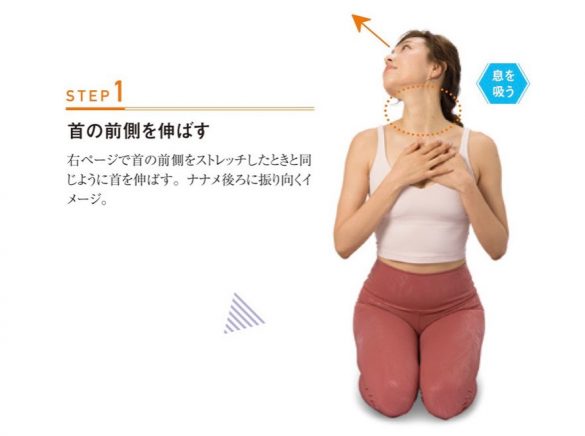 2. 首の前側をちぢめる（息を吐く）