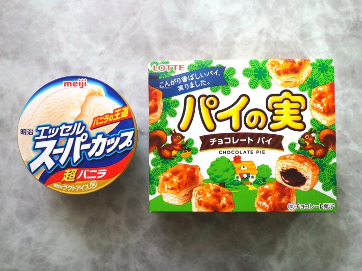 「明治エッセルスーパーカップ バニラ」と「パイの実」