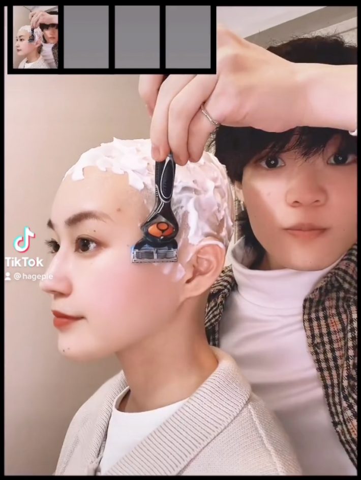 ハゲカノさんの頭を剃る動画