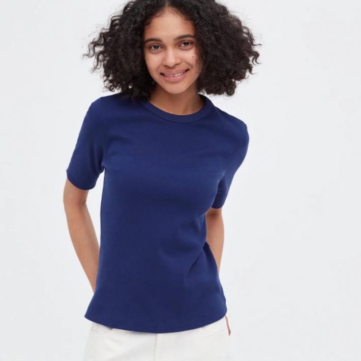 リブクルーネックT（5分袖）／カラー：68 BLUE