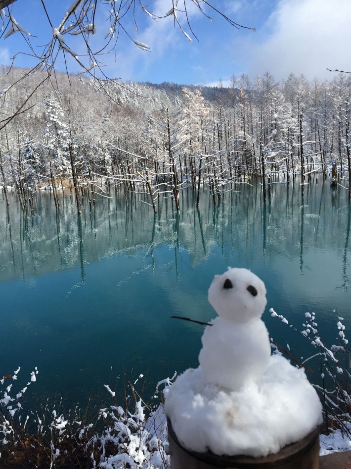 11月の雪景色の青い池（野沢さん撮影）