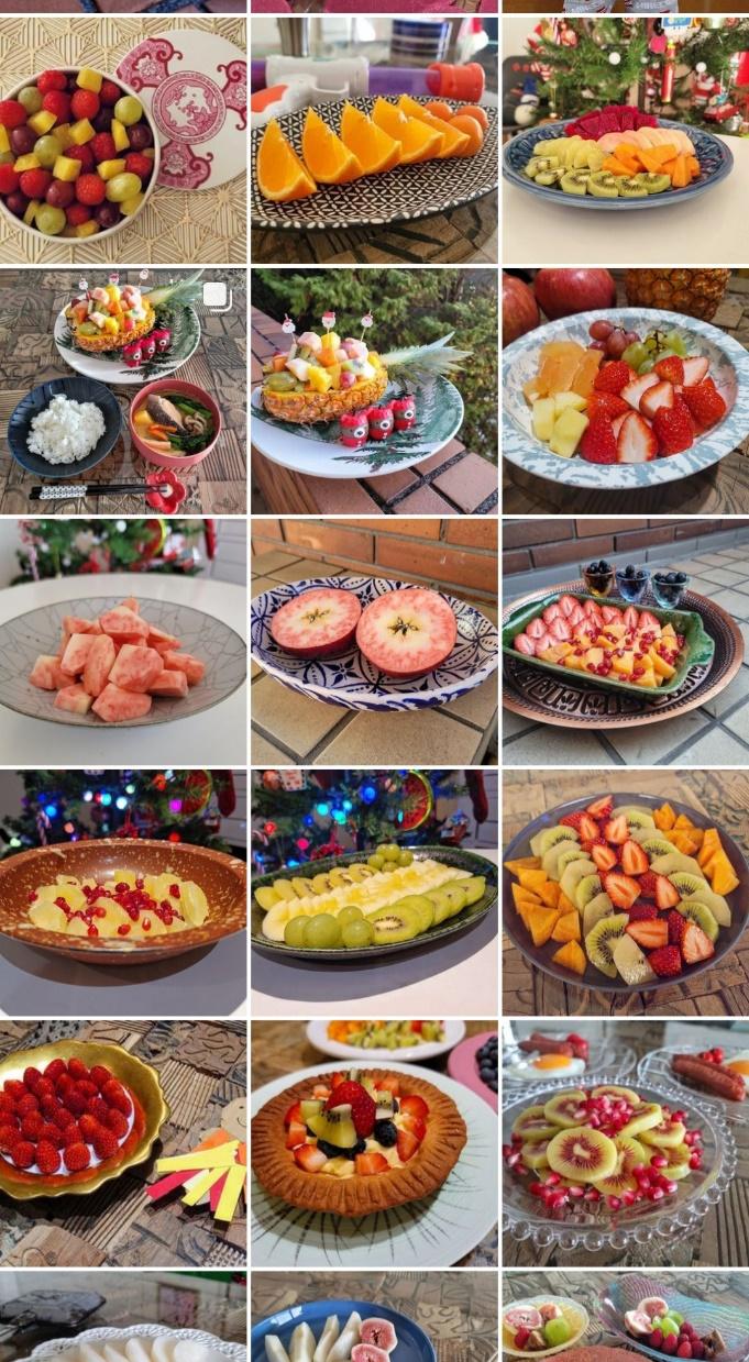 我が家の食卓。果物を並べるだけで家族が笑顔になります。インスタアカウント（@sugiakatsuki）で「#スギアカツキ果物を食べよう」を付けて投稿しています