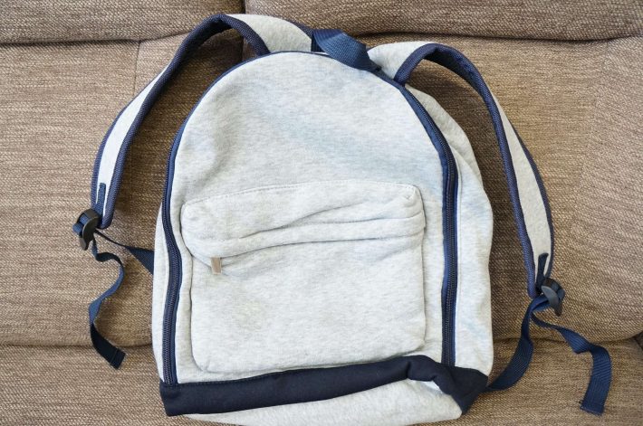 ダイソーのリュック。サイズは約35×27×8cm。