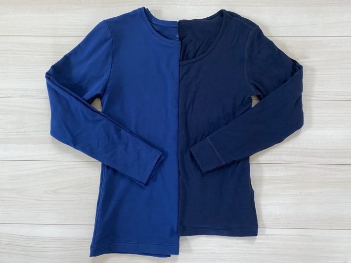 左：ユニクロのシャツ　右：ワークマンのシャツ