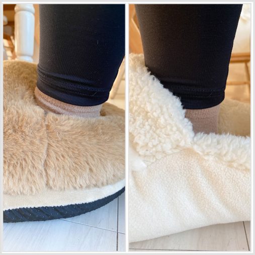 左:ダイソーの「UBS式フットウォーマー」(税込1,100円)/右:ニトリの「足ポカクッション」(税込1,490円)