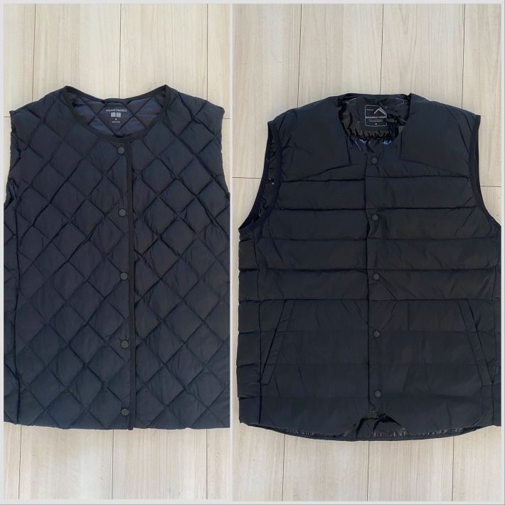 左：ユニクロの「ウォームパデッドキルティングベスト」（税込3990円）／右：ワークマンの「REPAIR-TECH(R)(リペアテック)洗えるフュージョンダウンライトベスト」（税込1900円）