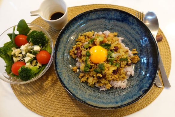 和風ドライカレー、ポン酢サラダ