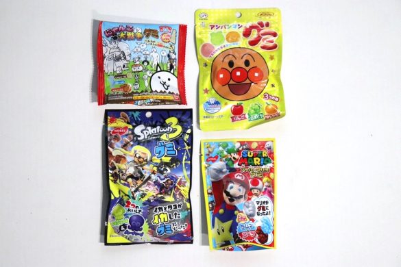 「にゃんこ大戦争グミ」、「アンパンマングミ」、「スプラトゥーン3グミ」、「スーパーマリオグミ」