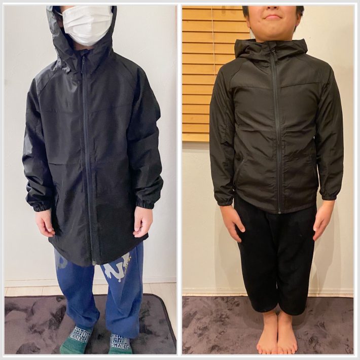 左：普段130サイズ着用　右：普段150サイズ着用