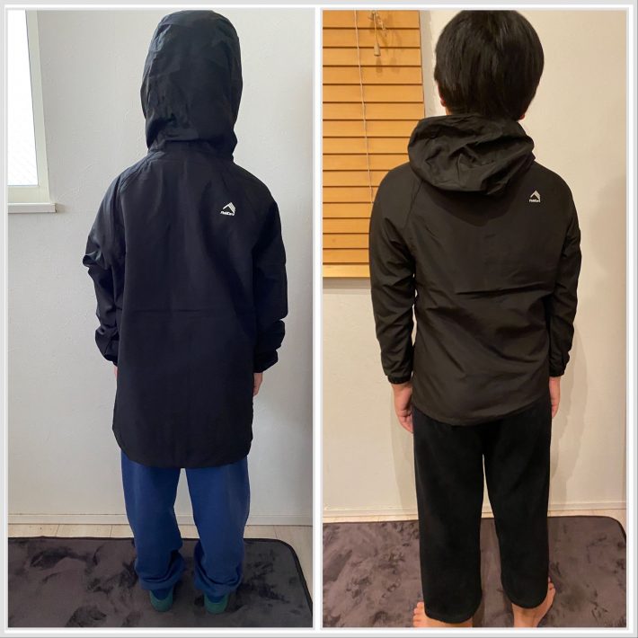 左：普段130サイズ着用　右：普段150サイズ着用