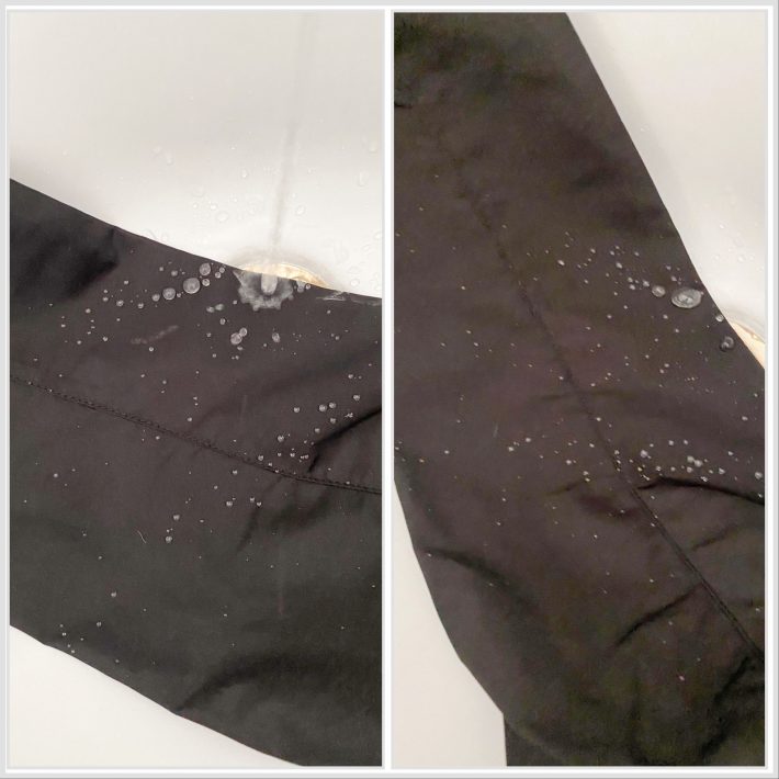 左：蛇口から水をかけているところ　右：水滴がどんどん粒状に