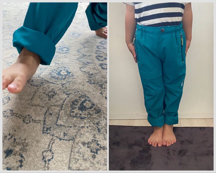 左：裾を3回折りしたところ　右：折った場合の正面