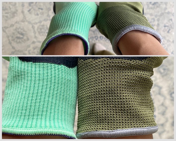 上：手を入れる部分のデザイン　下：手首部分のゴム