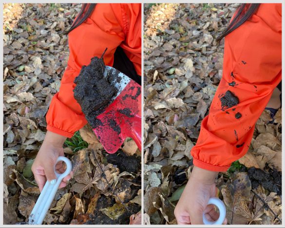 左:普通のウインドブレーカーに泥をかけた 右:普通のウインドブレーカーに泥をかけた後