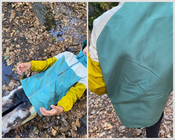 左:泥の上に寝そべる息子 左:泥の上に寝た後