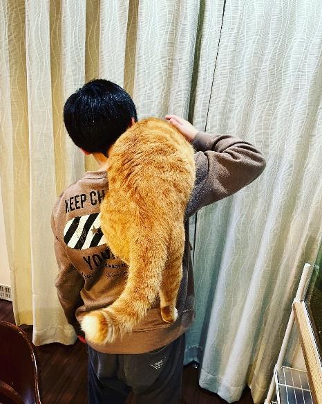 愛猫のテンくんと息子さん